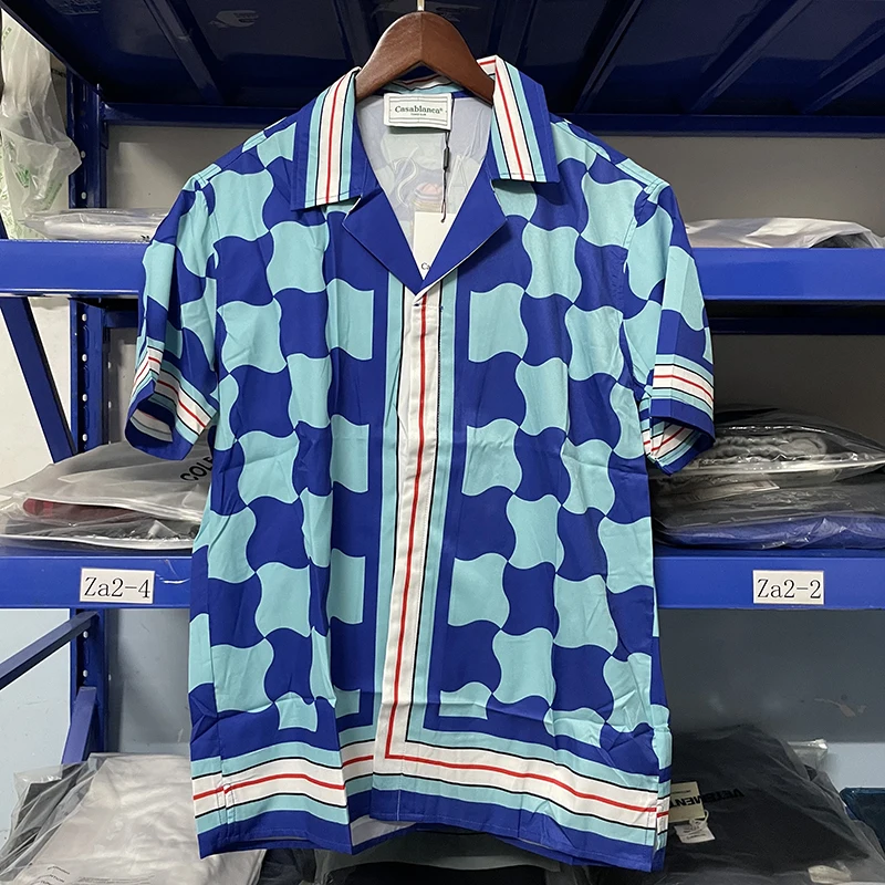 

Asian Size Real High Quality Casablanca Fashion Blue Ocean Shirts 100% Contton Beach Surfing Casual Shirts Men Clothing