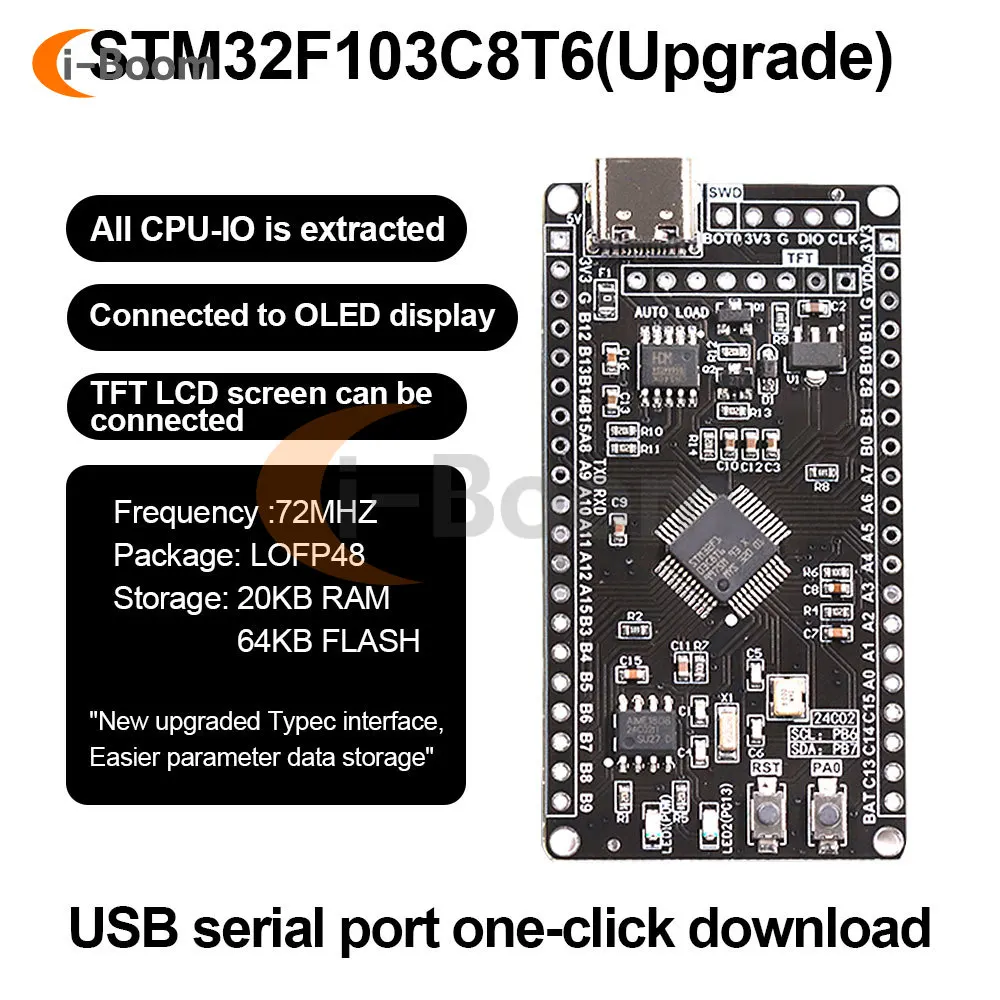 

STM32F103C8T6 Core Board Development Board Module STM32 Microcontroller Type-C / USB Interface for Arduino Upgrade Serial Port