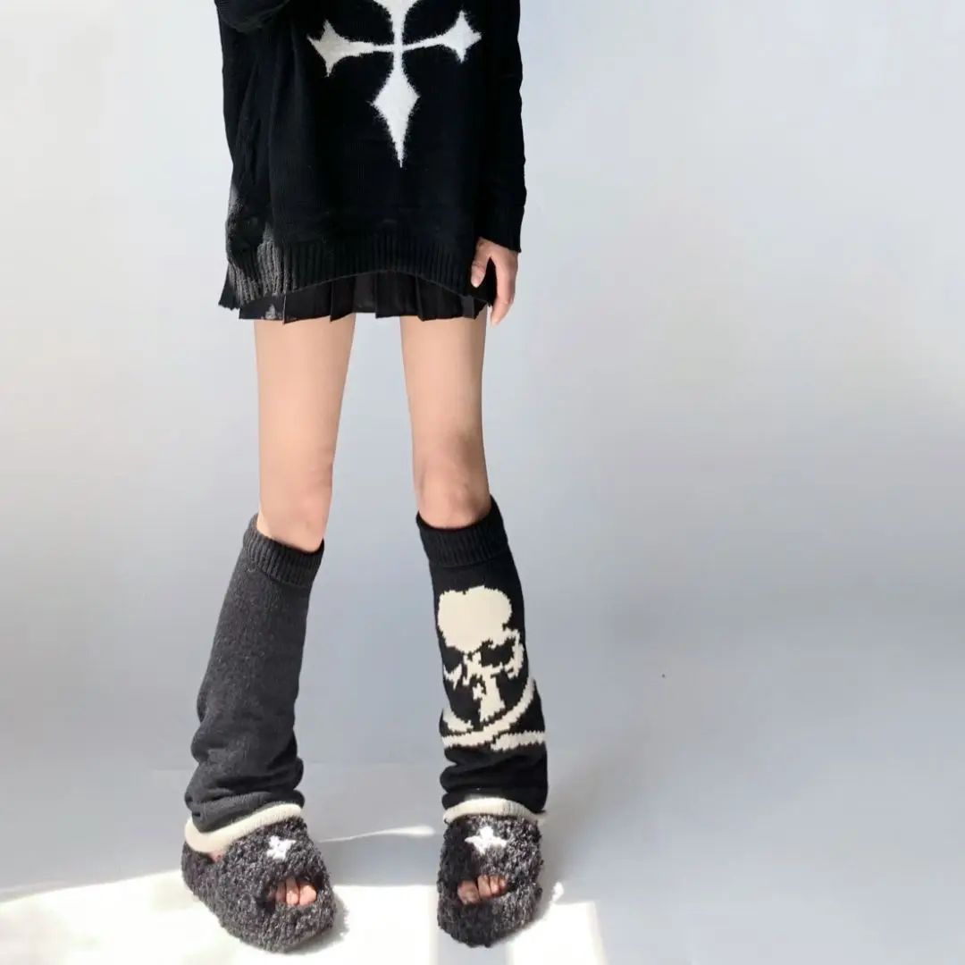 

Gothic Women´s Knee High Socks Flared Skull Leg Warmers Knit Leg Sleeves for Halloween Partywear