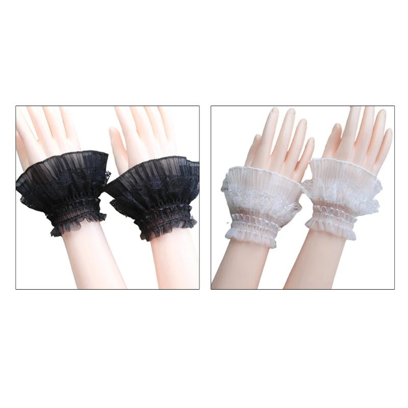 

652F Lovley Fake Sleeves Layered Lace Cuff Stretch Bracelet False Sleeves Wrist Cuffs