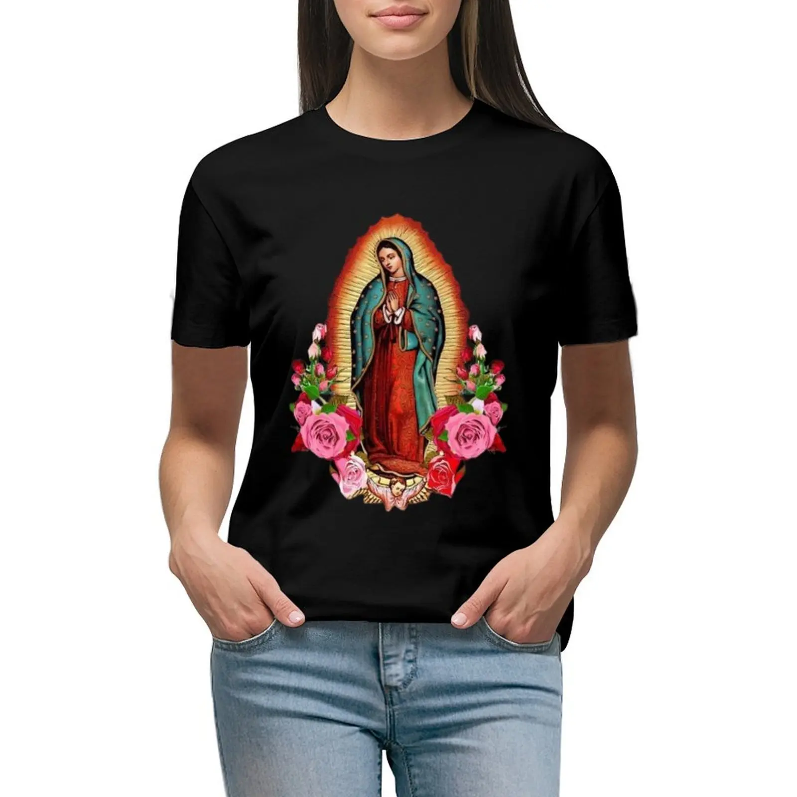 

Our Lady of Guadalupe Mexican Virgin Mary Mexico T-shirt tops vintage clothes summer clothes for Women