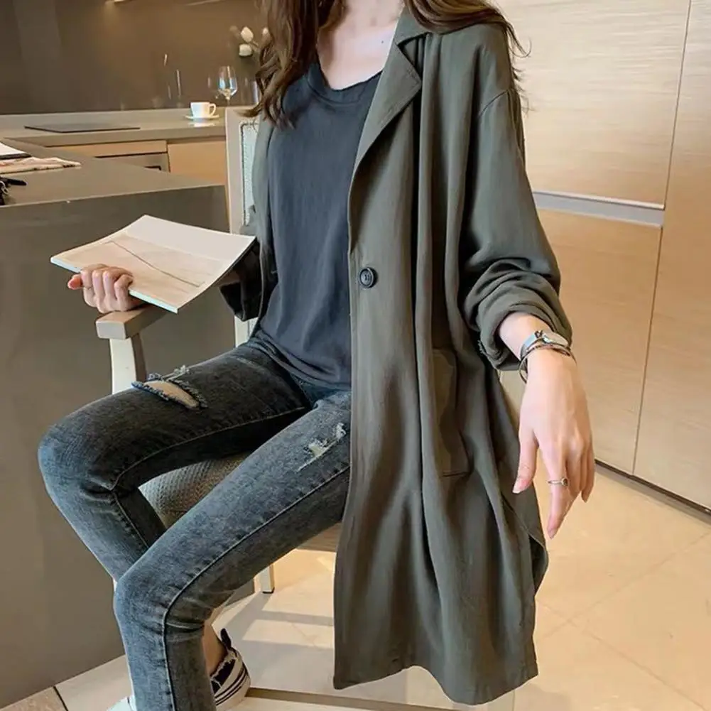 Spring Autumn Women Lapel Mid-length Coat Long Sleeve Pockets Single-breasted Solid Color Simple Retro Windbreaker Coat
Spring Autumn Women Lapel Mid-length Coat Long Sleeve Pockets Single-breasted Solid Color Simple Retro Windbreaker Coat