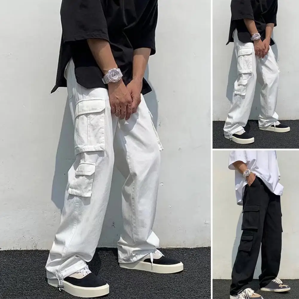 

Casual Pants Lightweight Straight Wide Leg Solid Color Casual Pants Elastic Waistband Loose Fit Baggy Pants Daily Clothing