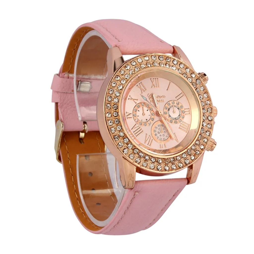 

Fashion Women Ladies Crystal Dial Quartz Analog Leather Bracelet Wrist Watch Reloj Mujer Relogios Feminino watch