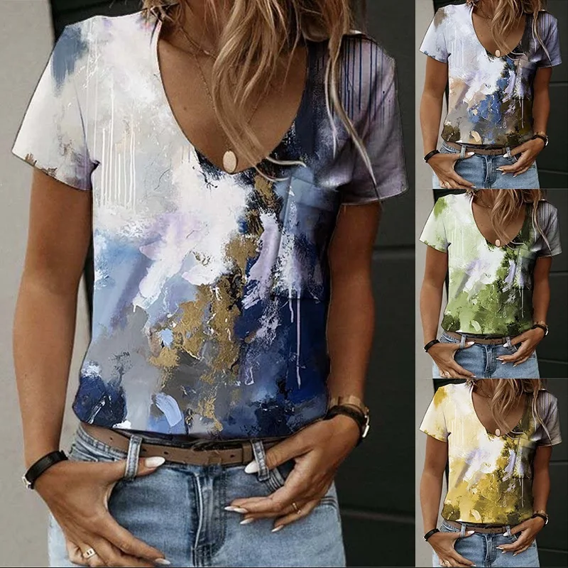 Women's Top 2023 Summer New Loose V-neck Pullover Short Sleeve Print Pocket Female Tops Lady All-match T-shirt
Women's Top 2023 Summer New Loose V-neck Pullover Short Sleeve Print Pocket Female Tops Lady All-match T-shirt