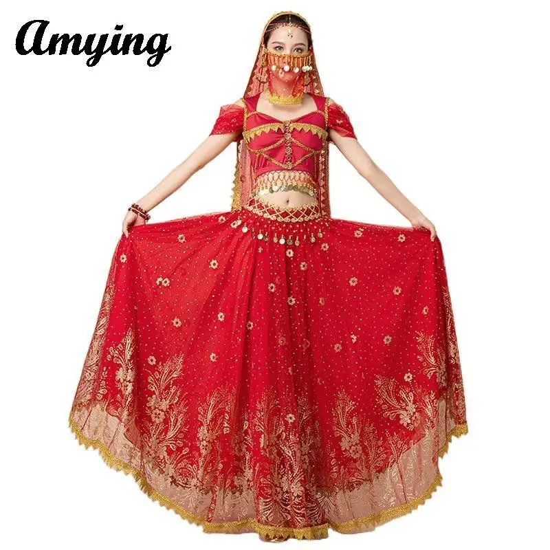 

Adult Indian Sari Clothing Arab Princess Costume Set Belly Dance Performance Suit Women Big Swing Long Dress Festival Cosplay