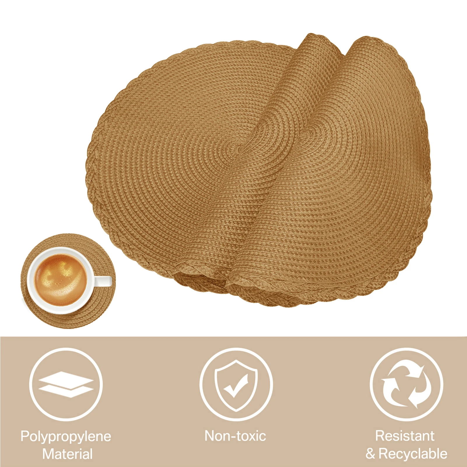 Set of 6 Round Placemats and Coasters Braided Woven Place Mats Washable Heat Resistant Table Mats and Coasters for Dining Table: 3 - 5 Days Free Delivery Only UK Set of 6 Round Placemats and Coasters Braided Woven Place Mats Washable Heat Resistant Table Mats and Coasters for Dining Table: 3 - 5 Days Free Delivery Only UK