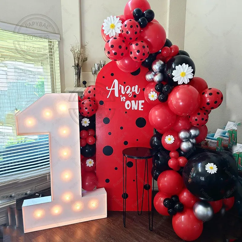 

80pcs Red Black Dot Latex Balloons Lady Bug Adult Kids Birthday Decorations Gifts 32" Number Foil Balloons Wedding Bridal Globos