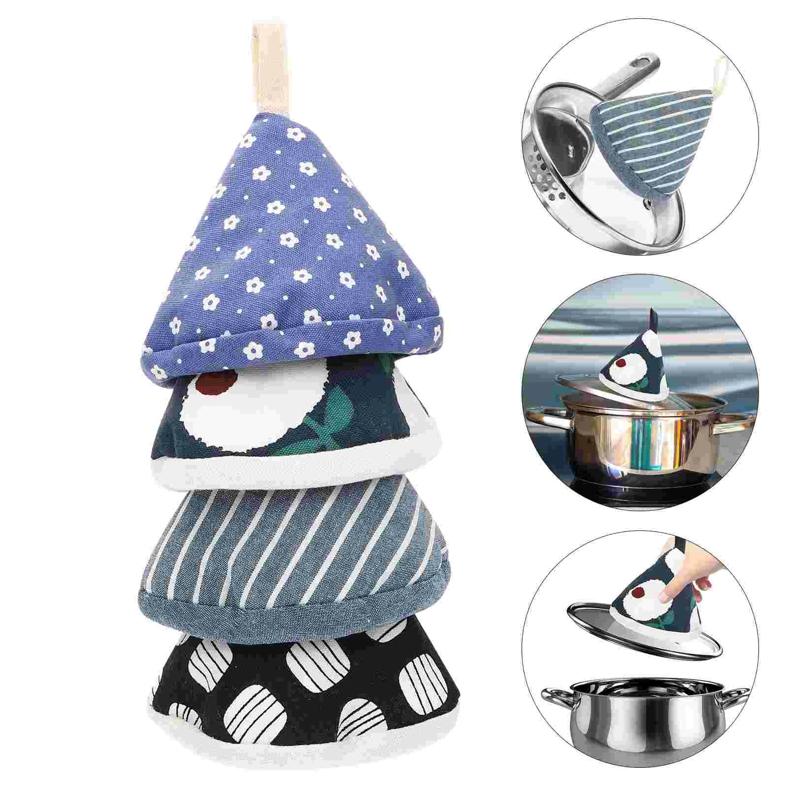 

4 Pcs Triangular Pot Handle Cast Iron Pan Caps Knob Cover Lid Mitt Hot Cotton Grabber Kitchen Gadget