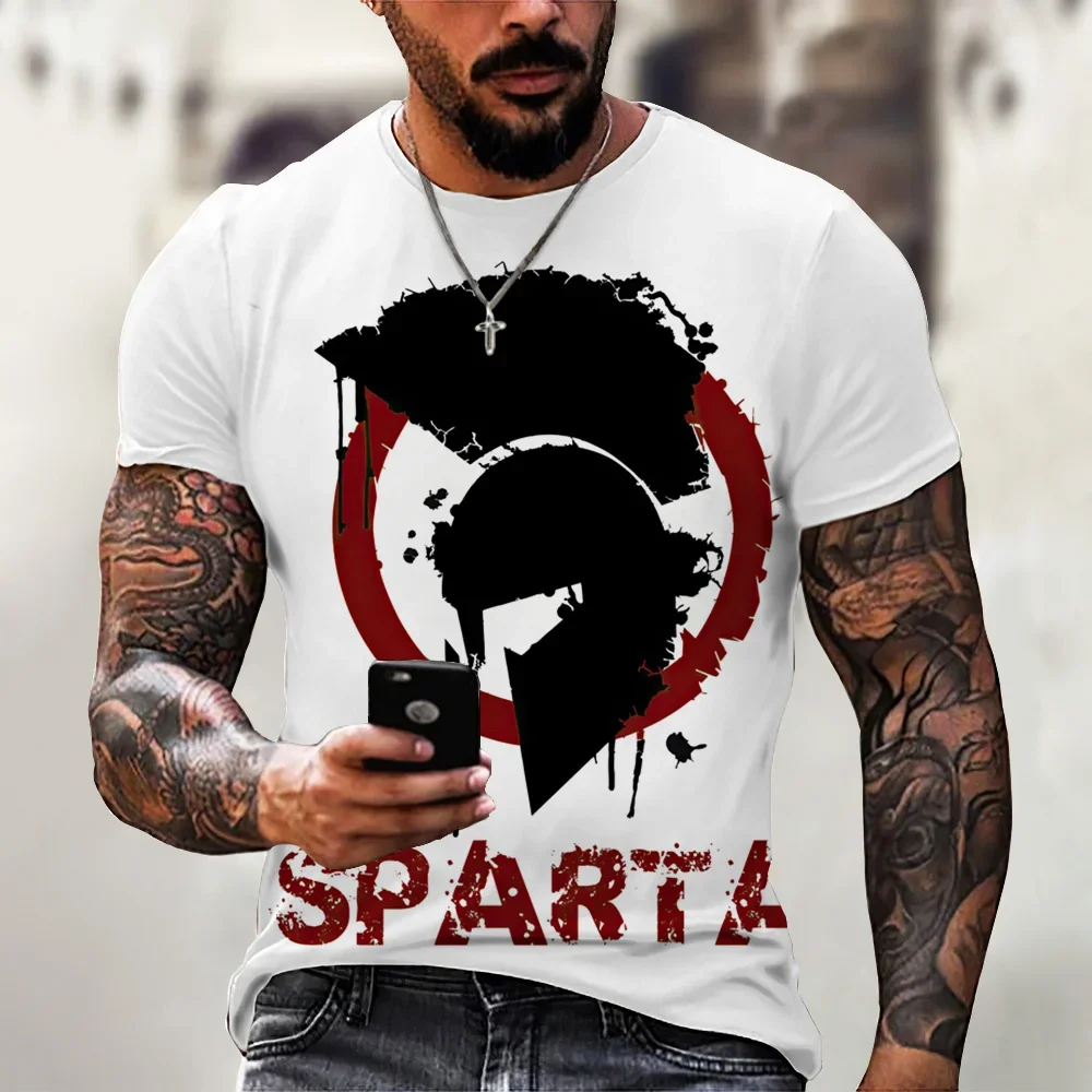 

2024 New Spartan Warrior Men's Top 3D Printed Short-sleeved Men's Clothing O Collar Oversized Casual Pullover T-shirt Top