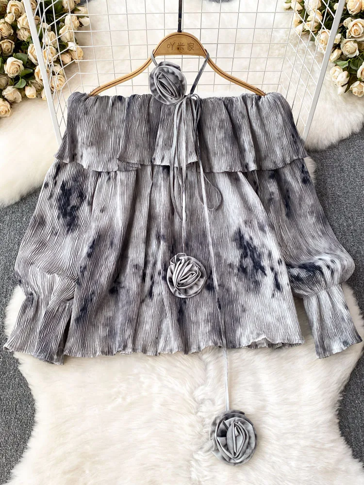 Women Autumn Vintage Three-dimensional Flower Dye Print Ruffled One-line Shoulder Off Shoulder Chiffon Casual Loose Top D4821
Women Autumn Vintage Three-dimensional Flower Dye Print Ruffled One-line Shoulder Off Shoulder Chiffon Casual Loose Top D4821