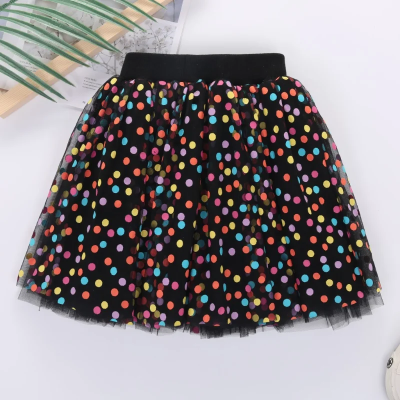 

Kids New Colorful Polka Dots Mesh Tulle Skirt Elegant Pleated Tutu Skirt Girl Vintage Lolita Petticoat faldas Saias Jupe Tutus