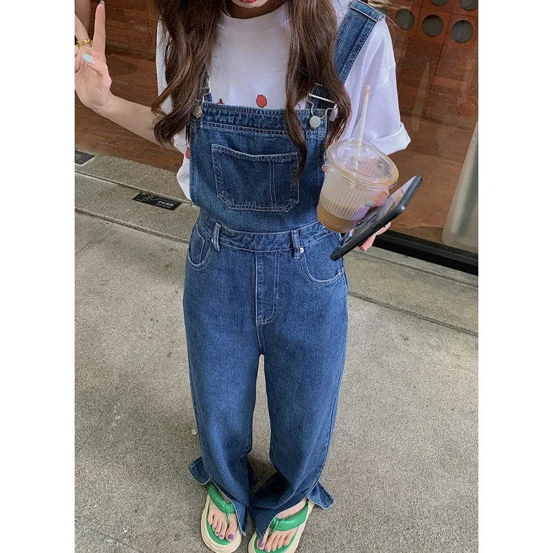 

Jeans Denim Women Overalls Wide Leg Pants Jumpsuits Ankle Length Pockets Basics Loose Fit Mid Waist Washing Bodysuit 2024