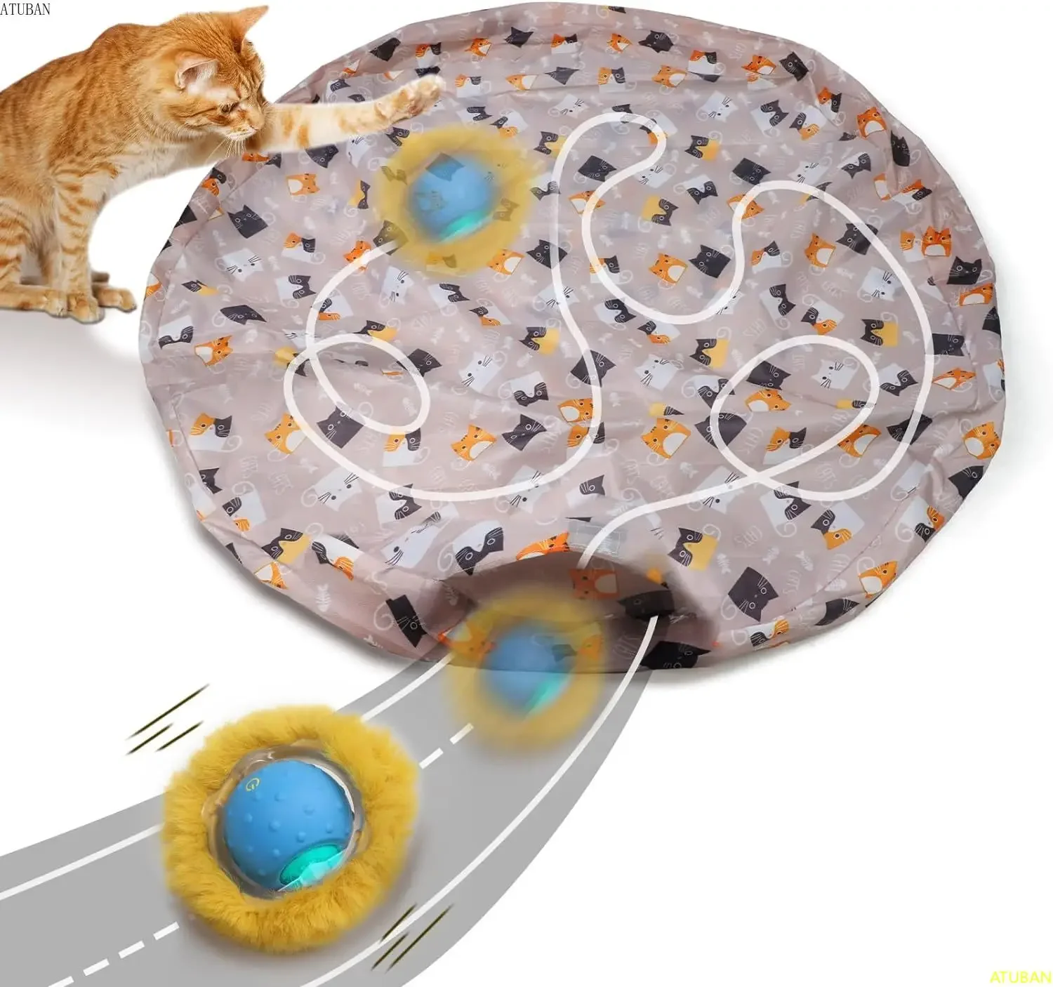 

ATUBAN Interactive Cat Toys Ball Fast Rolling in Pouch, Motion Activate Chirping Cat Toy Hide and Seek Mouse Catching Game Toys