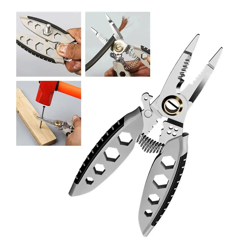 

Multifunctional Electrician Wire Pliers, Stainless Steel Stripping Tool, Cable Terminal Crimper, Wire Splitting Pliers