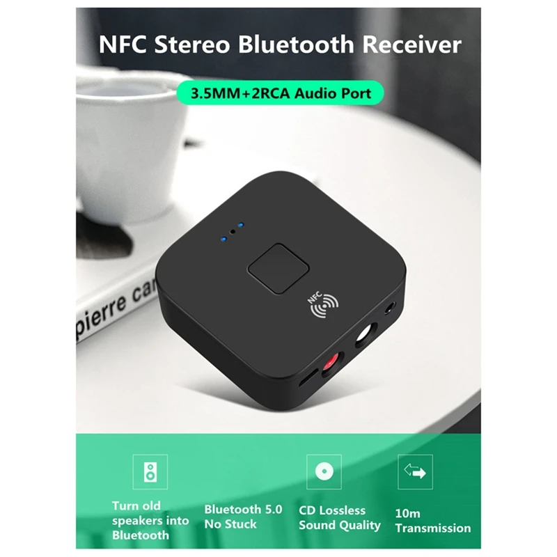 

For NFC Bluetooth 5.0 Audio Receiver 3.5Mm AUX RCA Stereo Hi-Fi Music Wireless Adapter For Car Home Speakers Easy Install
