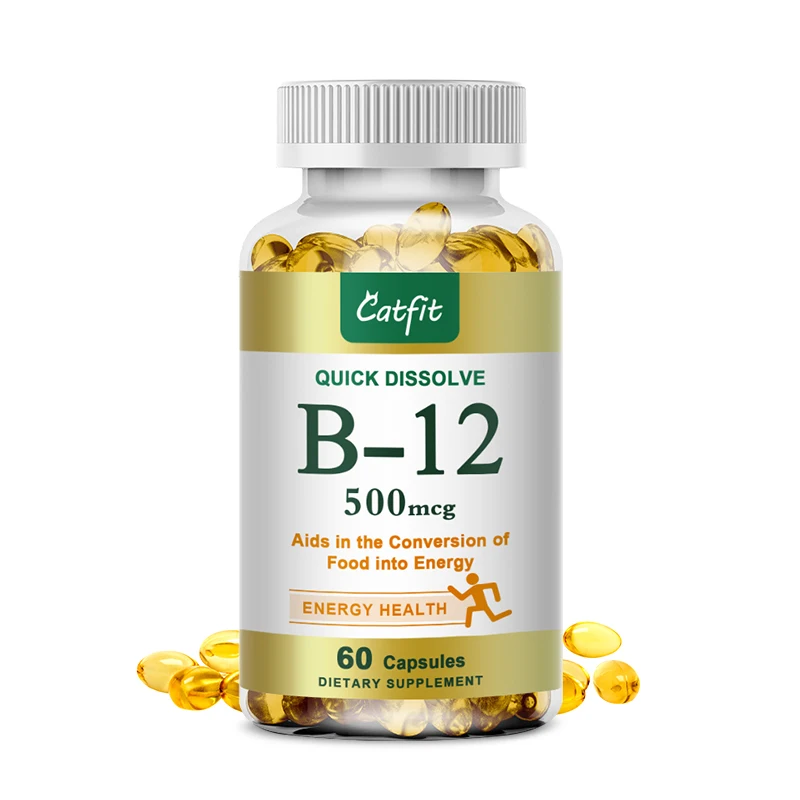 

Капсулы Catfit витамина B12, 120 шт., энергетический эффективный метаболизм, нервная система, клетки крови, иммунная система, диетическая добавка для здоровья