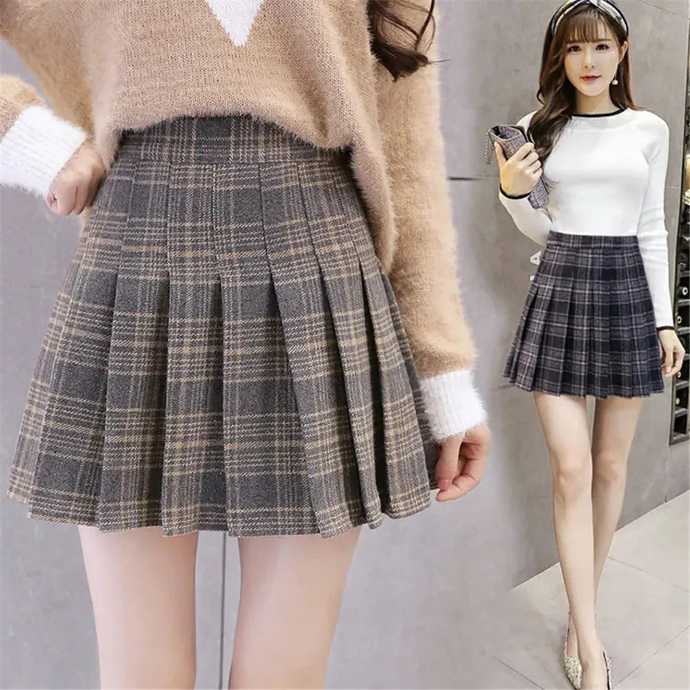 Зимняя шерстяная плиссированная юбка, женские мини-юбки с высокой талией, осенняя теплая Женская клетчатая короткая юбка, черные и серые сексуальные трапециевидные юбки
Зимняя шерстяная плиссированная юбка, женские мини-юбки с высокой талией, осенняя теплая Женская клетчатая короткая юбка, черные и серые сексуальные трапециевидные юбки
