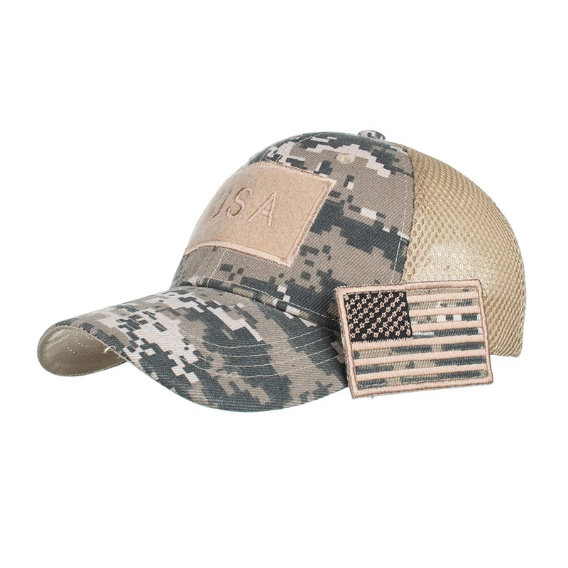 Tactical Men Women Camouflage Baseball Cap USA Flag Breathable Mesh Summer Sun Hats Jungle Army Fan Cotton Snapback Cap H137
Tactical Men Women Camouflage Baseball Cap USA Flag Breathable Mesh Summer Sun Hats Jungle Army Fan Cotton Snapback Cap H137