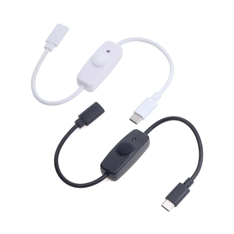 

30cm Type-C Male To Female USB-C Extension Cable Button Switch For Raspberry Pi 4 LED Night Light Mini Fan