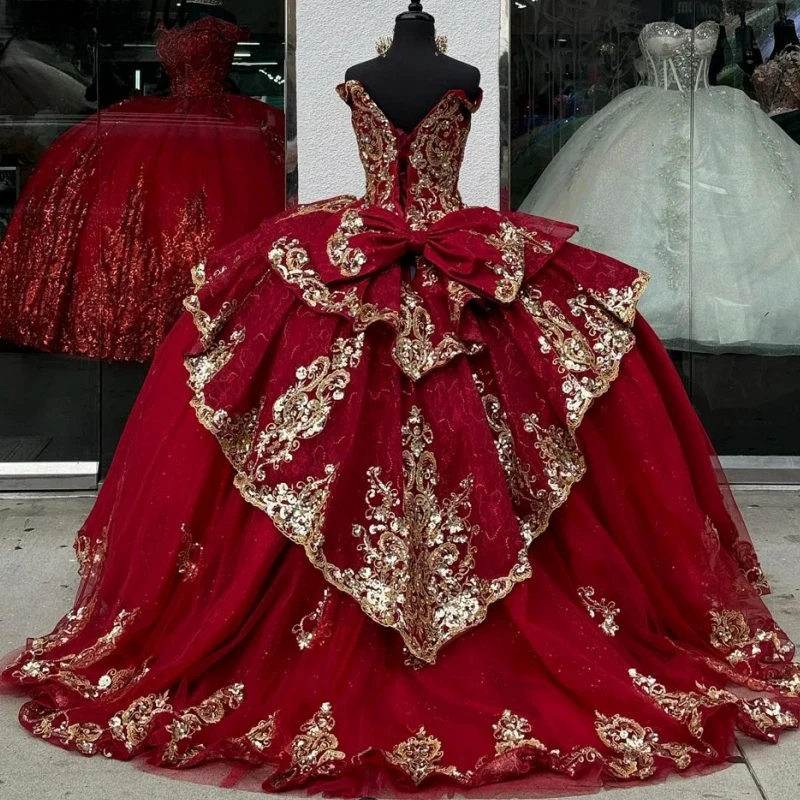 Real Picture Red Princess Luxury Party Prom Dresses Off Shoulder Puffy Sweet 16 Sequined Applique vestidos de 15 quinceañera
Real Picture Red Princess Luxury Party Prom Dresses Off Shoulder Puffy Sweet 16 Sequined Applique vestidos de 15 quinceañera