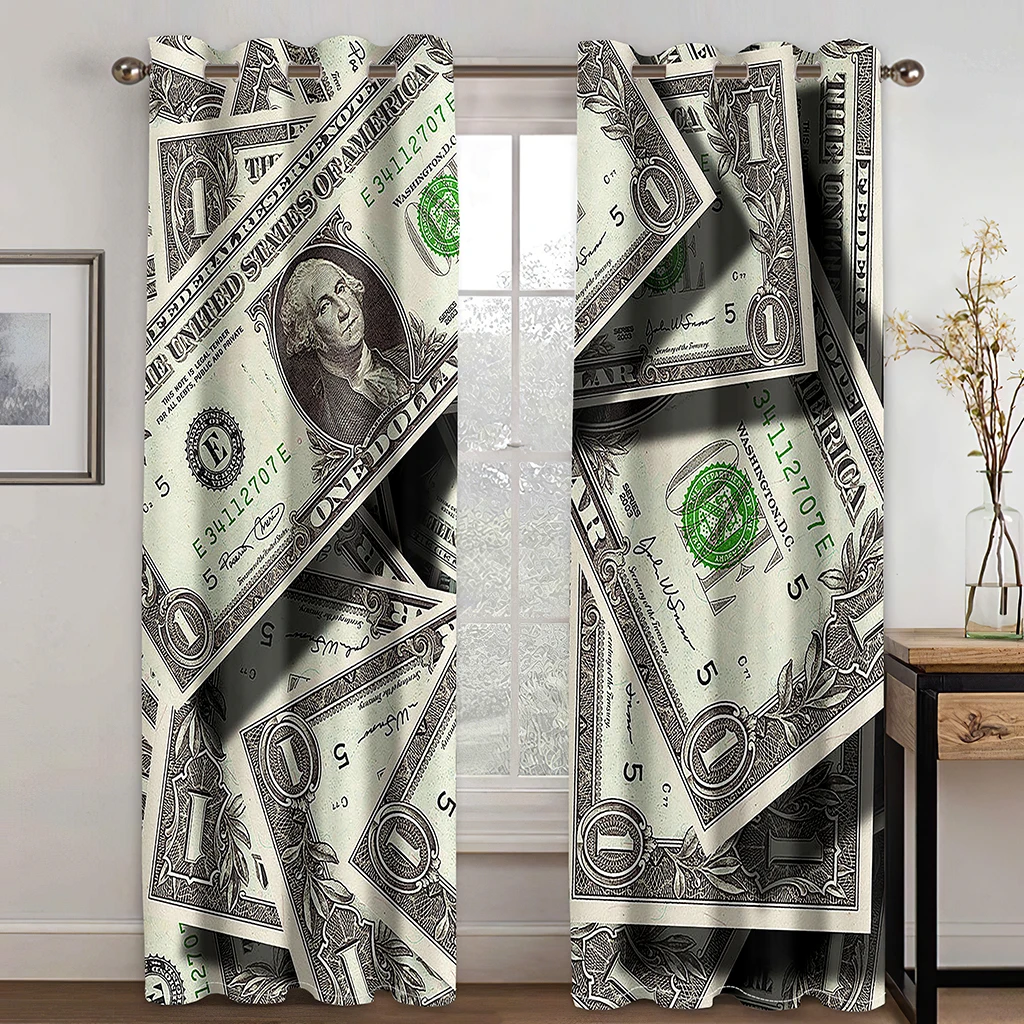 

Money Gold Coin US Dollars On Sale Window Curtains Drapes Blinds for Kids Bedroom Living Room Kitchen Door Home Decor 2Pieces