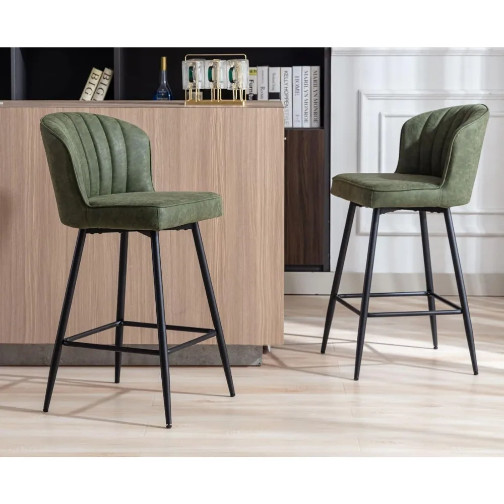 

EALSON Counter Height Bar Stools Set of 2 Modern Bar Chairs with Back Leather Upholstered Barstools with Metal Footrest Comforta