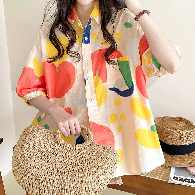 Loose Multicolor Spring Summer Thin Casual Blouses Buttons Turn-down Collar Printing Sweet Short Sleeve Women's Clothing 2023
Loose Multicolor Spring Summer Thin Casual Blouses Buttons Turn-down Collar Printing Sweet Short Sleeve Women's Clothing 2023