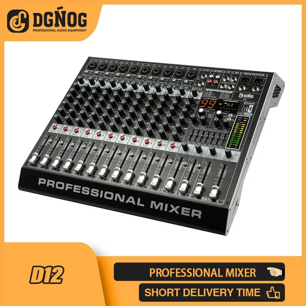 DGNOG D12 12 Channel Recording Mixer 99DSP USB Bluetooth 7 Band EQ Professional Audio Console with AUX and FX
DGNOG D12 12 Channel Recording Mixer 99DSP USB Bluetooth 7 Band EQ Professional Audio Console with AUX and FX