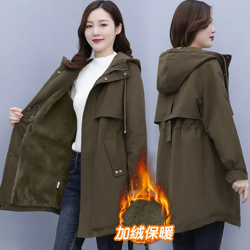 

Women Windbreaker Pike Outcoat 2023 New Women's Fleece Jacket Loose Hooded Winter Warm Parkas Overcoat Zipper Female Basic Coat