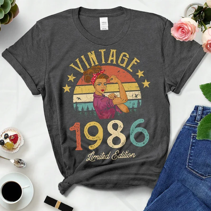 Vintage 1986 Limited Edition Woman Tshirts Retro 38th 38 Years Old Birthday Party Gift Ladies T Shirts Summer Women Fashion Top
Vintage 1986 Limited Edition Woman Tshirts Retro 38th 38 Years Old Birthday Party Gift Ladies T Shirts Summer Women Fashion Top