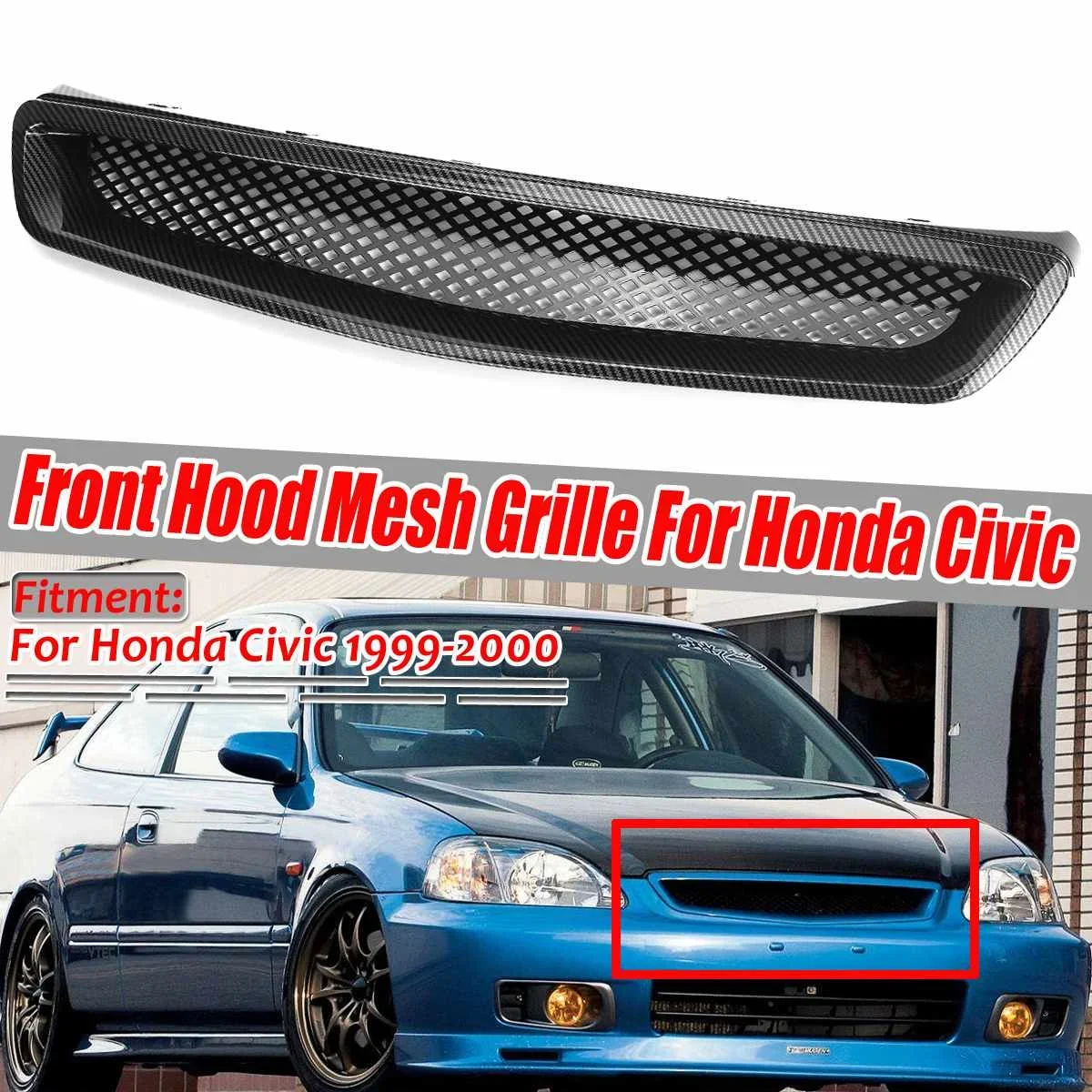

EK T-R Style Car Front Bumper Hood Mesh Grill Grille For Honda For Civic EK CX DX EX HX LX Type R 1999-2000 Racing Grills