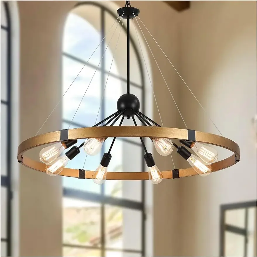 LamQee Wagon Wheel Chandelier, 8-Light Rustic Round Hanging Light Fixtures Large Sputnik High Ceiling Chandelier
LamQee Wagon Wheel Chandelier, 8-Light Rustic Round Hanging Light Fixtures Large Sputnik High Ceiling Chandelier