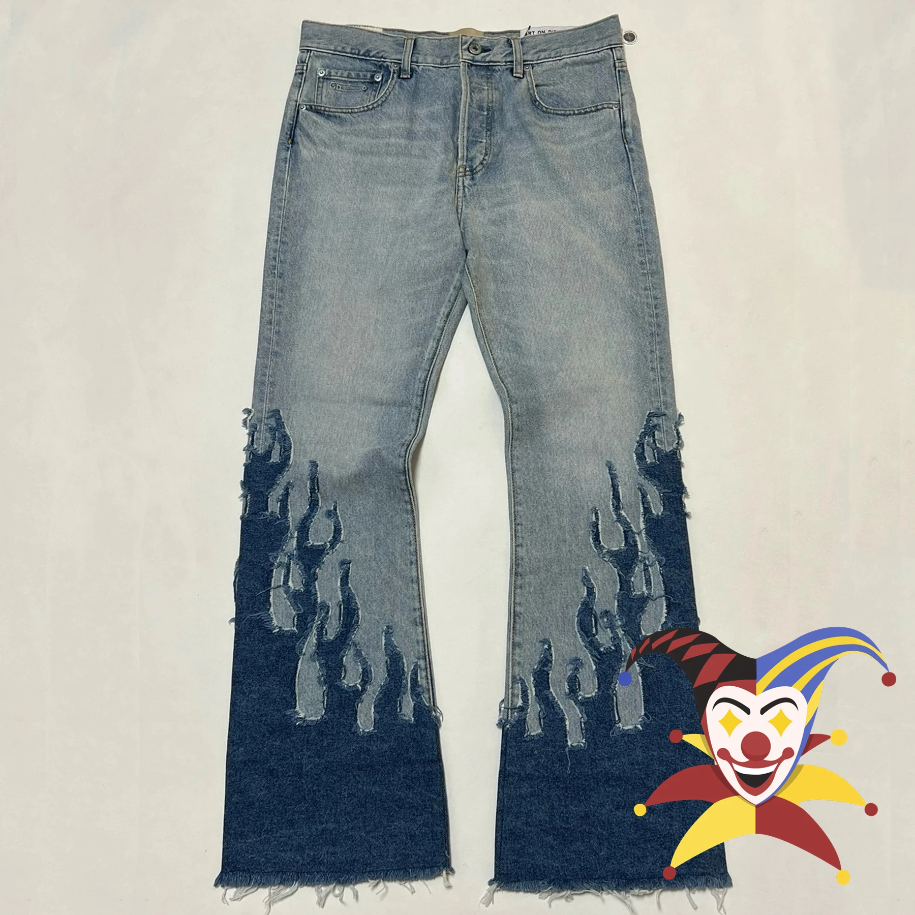 

Patchwork Flame Tassels Jeans Men Women 1:1 Best Quality Loose Washed Denim Pants