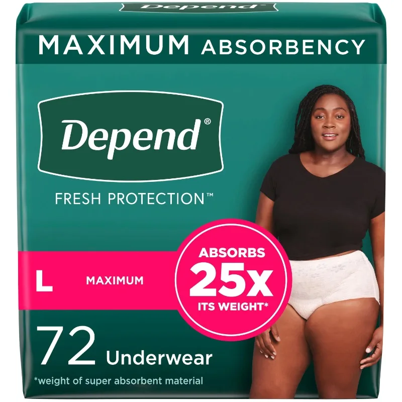 

Depend Fresh Protection Adult Incontinence Underwear for Women, Maximum, L, Blush, 72Ct