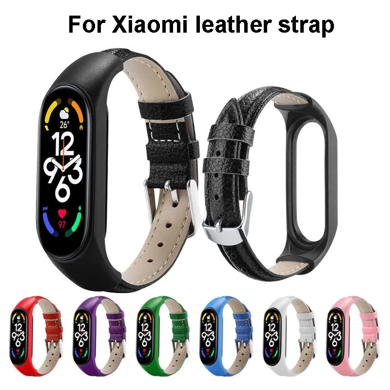 

Band Strap for Xiaomi Mi Band 6 7 5 4 3 NFC Leather Wristband For Miband Global Version Bracelet for Mi Band 5 6 7 Correa Strap