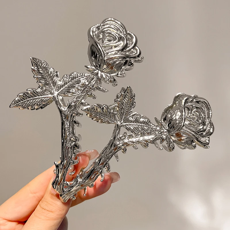 

Metal Rose Hairpin Elegant Women Large Floral Leaf Hair Claw Crab Ladies Barrettes Hairgrip Girl Hair Clips Headwear Accessories