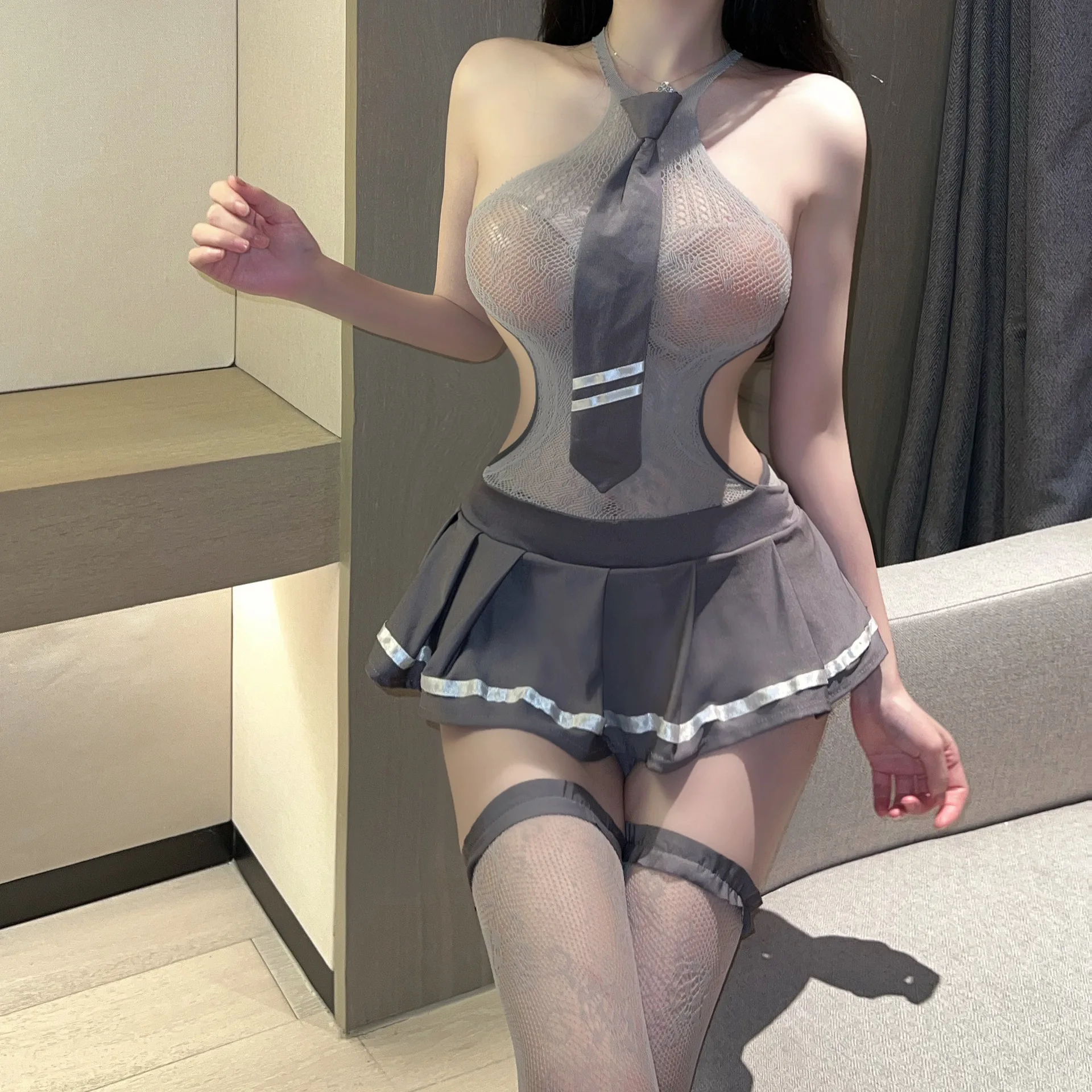Sexy, Sweet and Cool Student Girl Net Dress Set Student Uniform Set Grey Net Clothes
Sexy, Sweet and Cool Student Girl Net Dress Set Student Uniform Set Grey Net Clothes