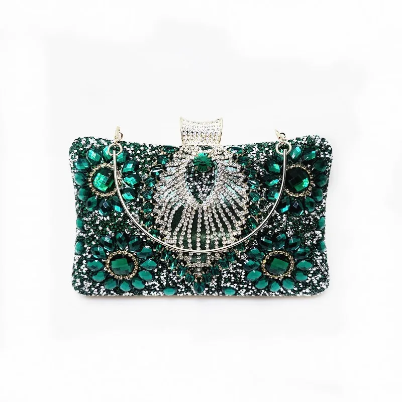 

Green Tassel Women Evening Bags Diamonds Small Day Clutch Luxury 2024 New Chain Shoulder Handbags For Party Holder Purse