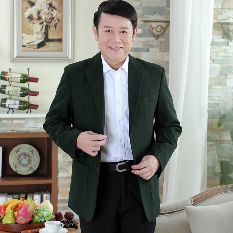 

2024 Elderly Men's Casual Blazers For Father Grandapa Dark Green Coffee Gray Suit Jackets Male Leisure Outfits 60s 70s 80s Coat