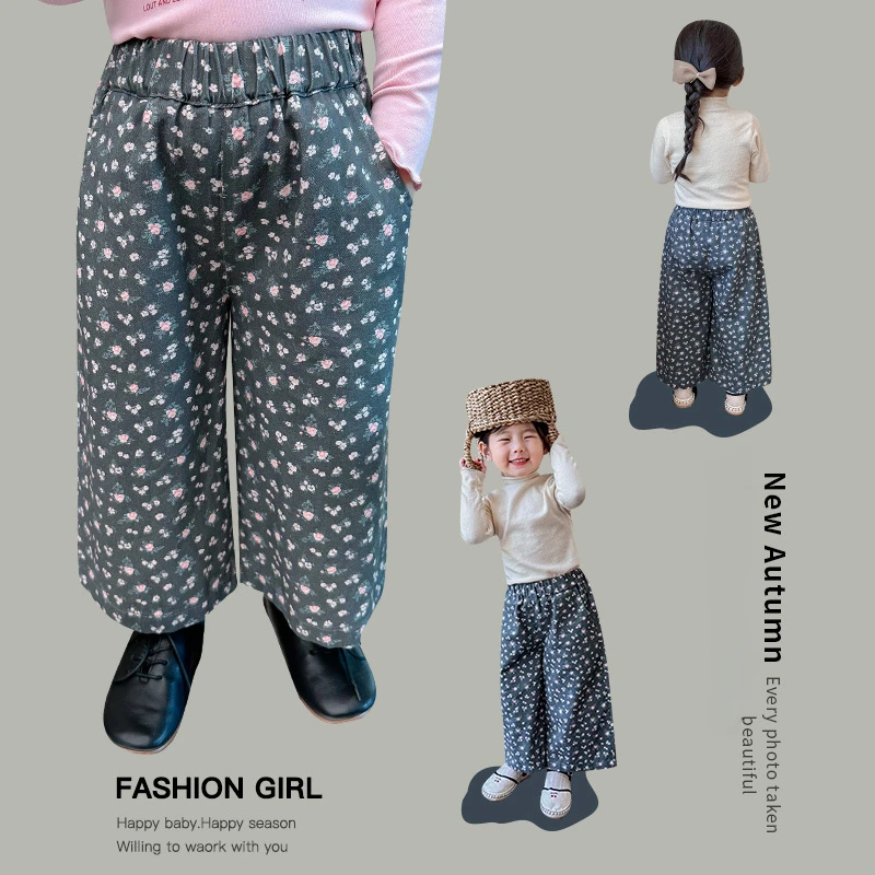 

Children's Pants 2023 Autumn New Product Girls' Fashion Retro Forest Series Broken Flower Pants Women's Treasure Straight Pants