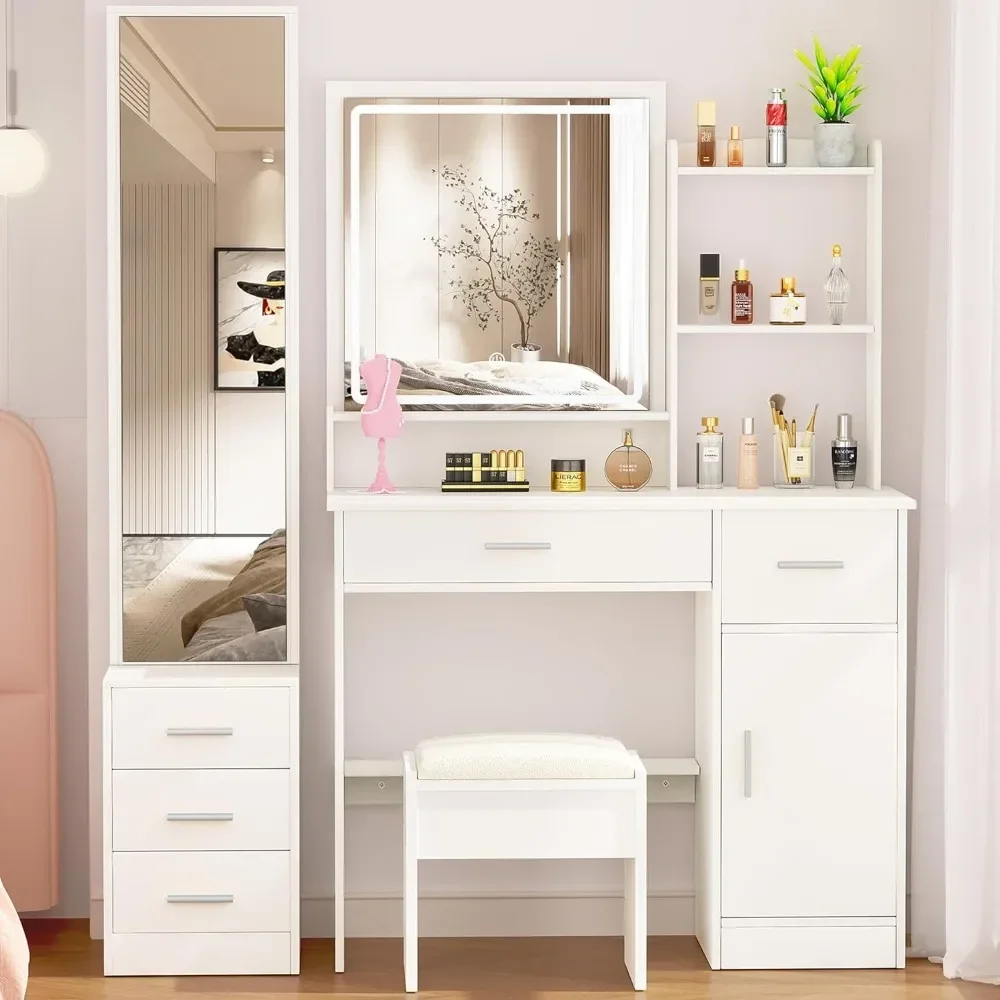 Dresser, Make-up Dresser with Illuminated Mirror, with Stool Set, with Drawer, with 3 Lighting Modes, Dresser Set
Dresser, Make-up Dresser with Illuminated Mirror, with Stool Set, with Drawer, with 3 Lighting Modes, Dresser Set
