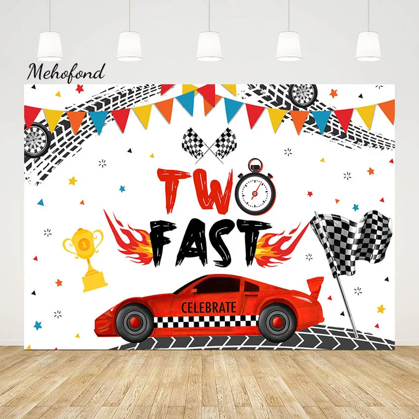 

Фон Mehofond для дня рождения с изображением двух быстрых мальчиков гоночный автомобиль Декор для вечеринки на второй день рождения для мальчика торт фон для стола студийный реквизит для фотосъемки