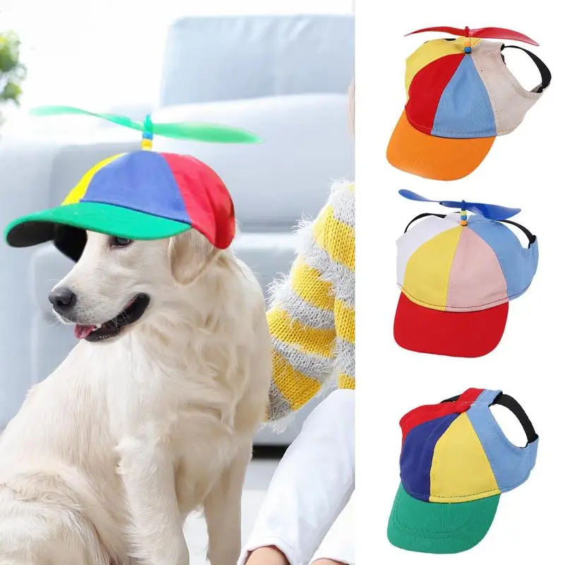 

Dog Propeller Hat Pet Outdoor Sports Hats With Ear Holes Dog Hat Rainbow Helicopter Top Hat For Small Dogs Puppy Cats Supplies