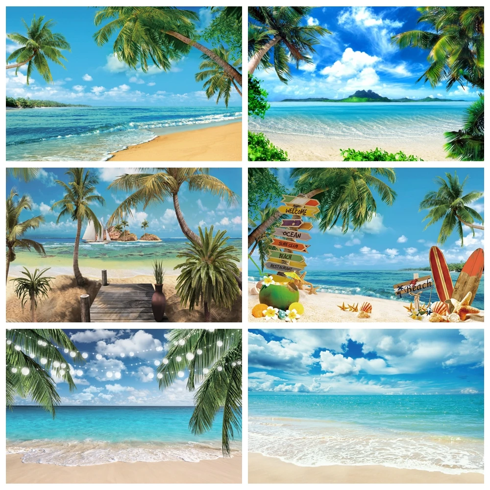 

Tropical Beach Ocean Backdrop Summer Seaside Palm Tree Nature Scenery Baby Birthday Portrait Photography Background Photo Studio