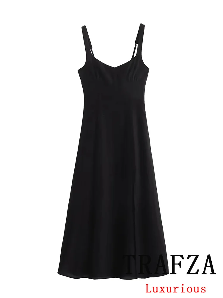 TRAFZA Vintage Chic Women Dress Black Solid Sleeveless Cami Vestidos Fashion 2024 Summer Holiday Sheath Party Dress
TRAFZA Vintage Chic Women Dress Black Solid Sleeveless Cami Vestidos Fashion 2024 Summer Holiday Sheath Party Dress