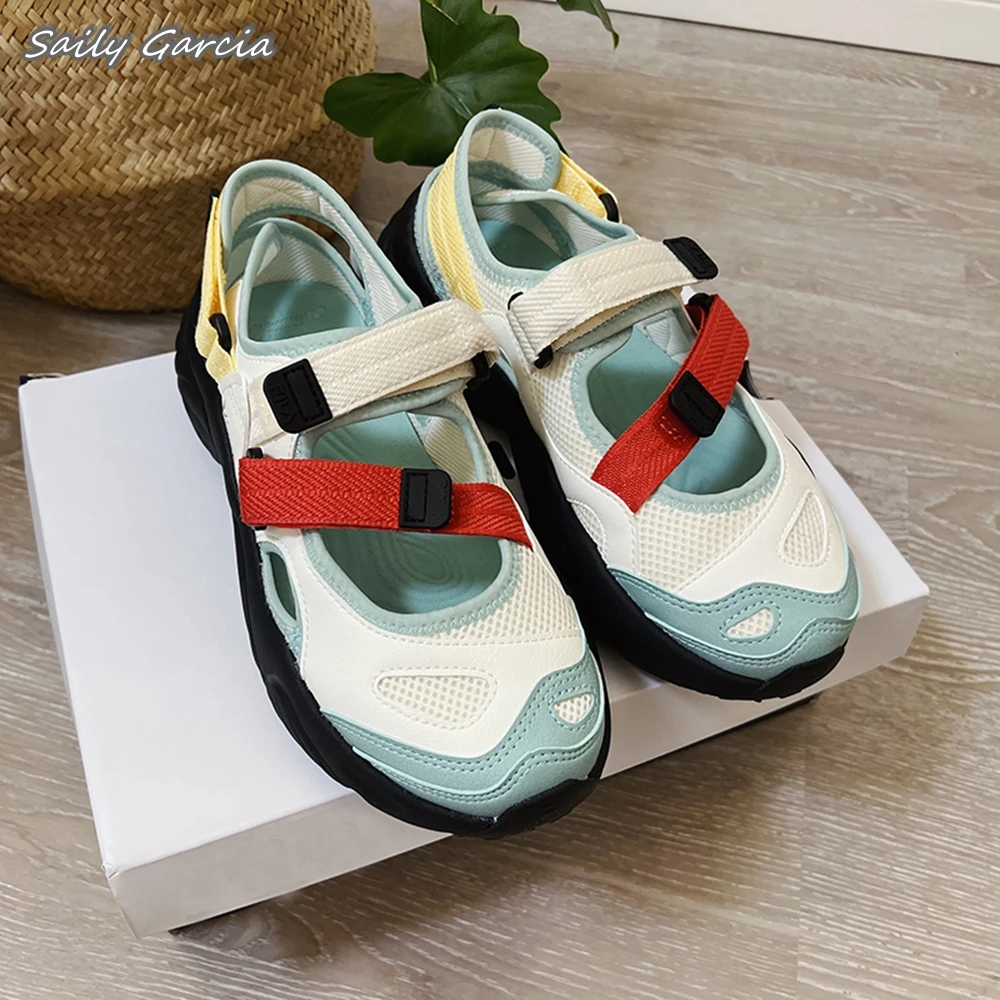 

Mixed Color Air Mesh Hollow Thick Sole Vulcanized Shoes 2024 Summer Fashion Shallow Casual Shoes Round Toe Platform Women Shoes