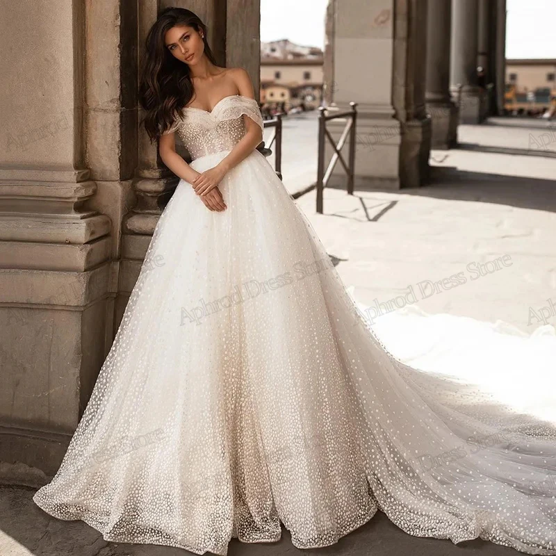 

Glamorous Wedding Dresses A-Line Voile Tiered Bridal Gowns Off The Shoulder Robes For Formal Party Luxury Vestidos De Novia 2024