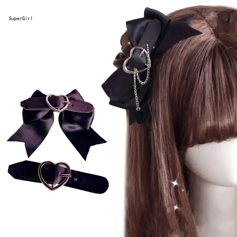 

Bowknot Hairpins Hot Girls Punk Harajuku Hair Clip Halloween Ponytail Side Hair Clip with Chain for Woman Bangs