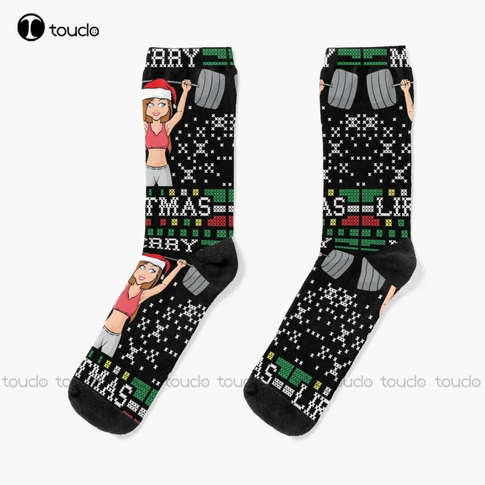 

Merry Liftmas Ugly Christmas Sweater Gym Miss Santa Claus Squat Booty Body Building Fitness Socks Womans Socks Christmas Gift